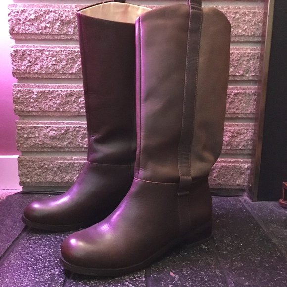 Tall Brown Leather and Canvas Equestrian Boots - Picture 2 of 16